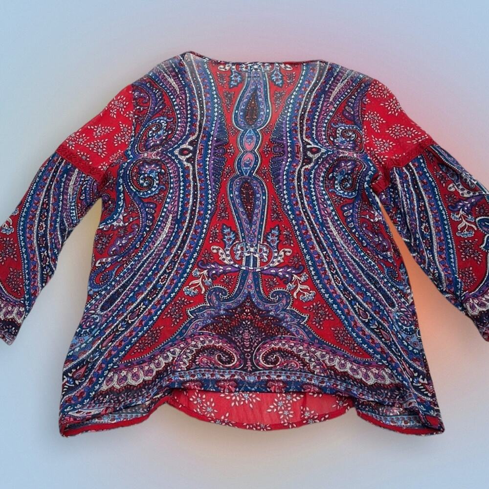 BILA Women’s Small Red Blue Lace Scoop Neck Top - Picture 2 of 4